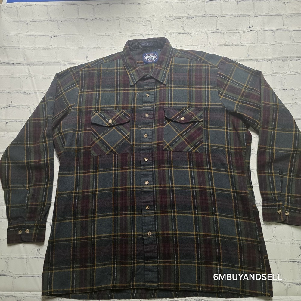 Alpine Trail Mens XXL Tall Plaid Flannel‎ Shirt Green Burgundy Acrylic Button Up